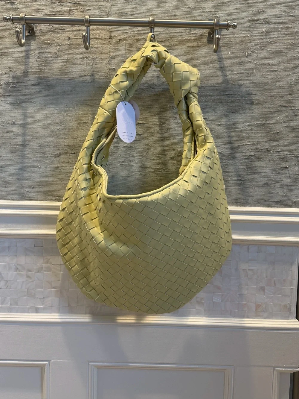 new Anthropologie melie Bianco Brigitte oversized XL woven knot satchel citron